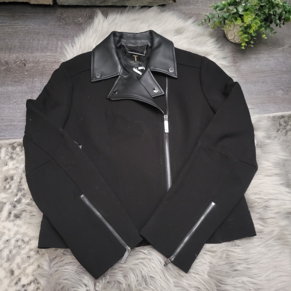 NWT TED BAKER Topas Faux Leather Collar Biker Zip Jacket size 3 - Picture 14 of 16
